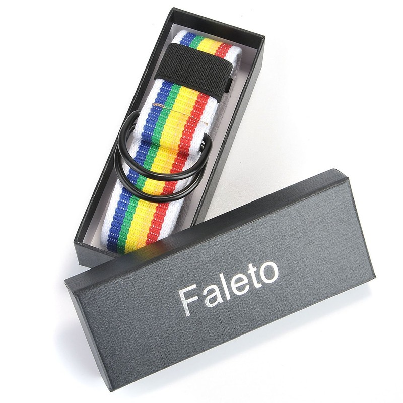 Faleto Canvas Web Belt Double D-ring Buckle Black Military Style