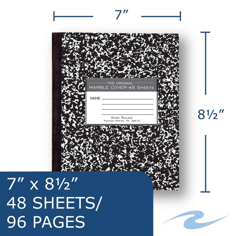ROARING SPRING Flexible Cover Composition Notebook, Black Marble, Wide Ruled