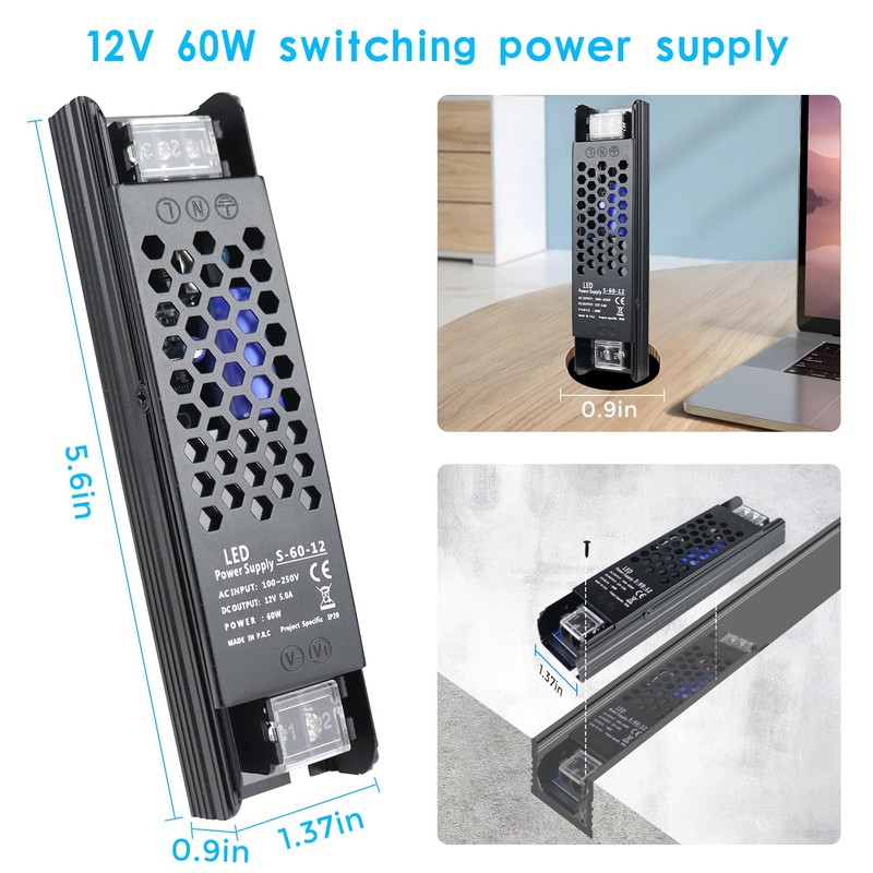 DC 12V 5A 60W Switching Power Supply, Universal Regulated AC