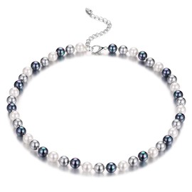 Bulinlin Women's Crystal Pearl Necklace, Silver Boho Statement Choker, Fashion Jewellery, Birthday Gift, Pearl, Pearl