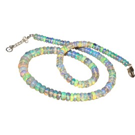 Ethiopian Opal Gemstone Beaded Necklace 41 Ct AAA Quality Natural Ethiopian Opal Beads Electric Fire 17 Inches Length Opal Beads Necklace, White, 2.50X6 MM, Opal, ethiopian opal