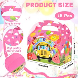 16Pcs Pink Cartoon Melon Gift Boxes Pink Watermelon Blue Sky Cloud School Bus Candy Goodie Boxes for Birthday Party Kindergarten School Bus Theme Party Supplies