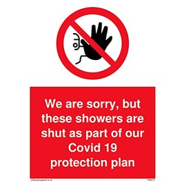 Pack of 5 - We are sorry, but these showers are shut as part of our Covid 19 Protection Plan Sign - 150 x 200mm