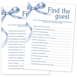 TRKAE Find The Guest Baby Shower Game Set, 30 Blue Bow Baby Shower Game Cards, Game Cards for Baby Announcement Gender Reveal, Baby Shower Party & Activities Supplies -B07