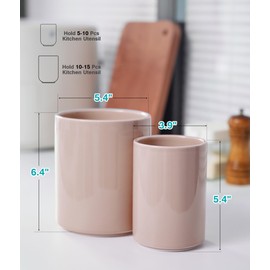 EABOSON Set of 2 Utensil Holder, 7"+5" Ceramic Kitchen Utensil Holder for Countertop, Large Cooking Utensil Crocks for Counter, Morden Utensil Organizer for Spatula, Kitchen Decor (Red)