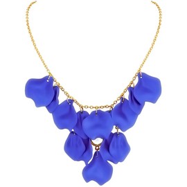 DEYOUM Flower Rose Petals Necklace for Women Trendy Romantic Matte Flower Rose Petals Floral Layered Necklace Summer Beach Party Jewelry (blue)