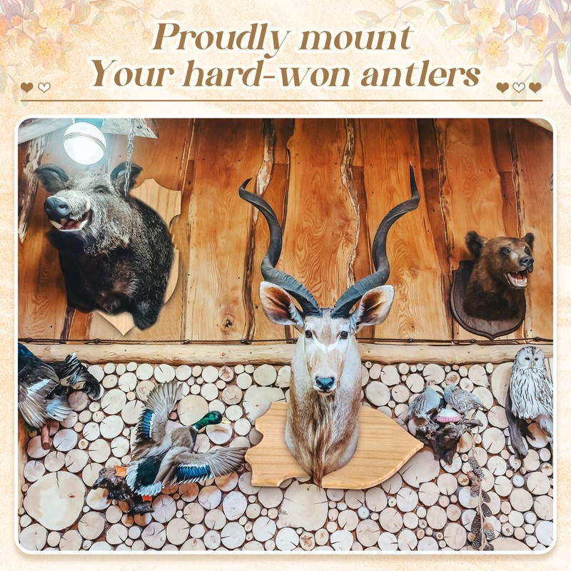 DoubleFill 2 Sets Wooden Deer Antler Mounting Kit Deer Mount