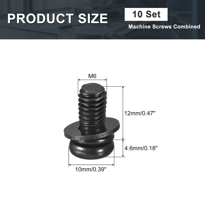 sourcing map M6 x 12mm Carbon Steel Phillips Pan Head