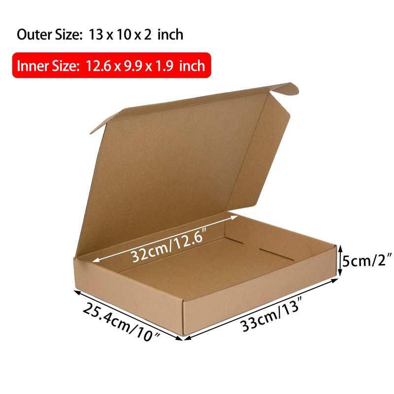 Sodissa 13x10x2 Inches Shipping Boxes Pack of 25, Brown Corrugated