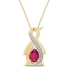 Pear Simulated Ruby & Diamond Accent Infinity Penguin Pendant Necklace 14k Yellow Gold Over Sterling Silver with 18" Chain