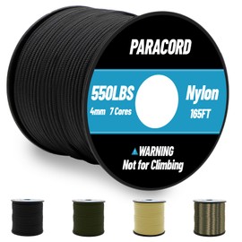 Omtofo 50 m 100 m Paracord 550 Nylon Rope Black Rope 4 mm, 7 Core Strands Paracord Cord for Bracelet, Lead, Collar, Survival Paracord Max. 250 kg (550 lbs)