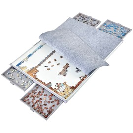 1500 Piece Non-Wood Jigsaw Puzzle Board with Drawers and Felt Fabric Cover Mat, Portable Puzzle Table for Adults, Puzzle Tray, Large Size: 35×26 Inch Work Surface, Lightweight Design, Gray
