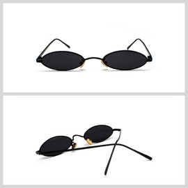 QVKUUT Retro Oval Sunglasses Women Men Metal Trendy Classic UV Protection Sunglasses, black/black