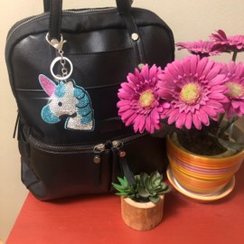 Popfizzy Bling Unicorn Keychains for Girls, Rhinestone Unicorn Backpack Keyring, Key Fob, Blue Unicorn Gifts for Girls, Large