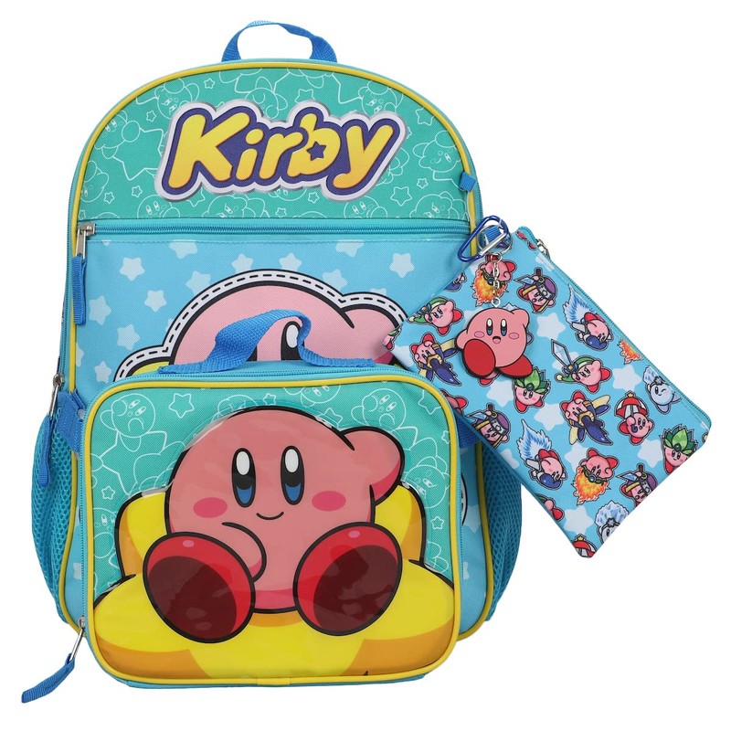 Kirby 5-Piece Set: 16 Backpack, Lunchbox, Utility Case, Rubber Keychain,