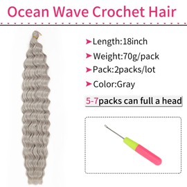 Curly Braiding Hair Ocean Wave Crochet Hair 18Inch Deep Curly Crochet Braids Wet and Wavy Braiding Hair Synthetic Crochet Hair for Black Women (18 Inch (Pack of 2), Grey)