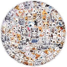 Cute Cat Stickers, 100 Pieces Cartoon Animals Stickers for Boys Girls Teens Waterproof Vinyl Kawaii Kitten Stickers