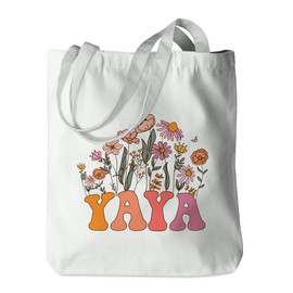 PQV Yaya Gifts Tote Bag Grandma Birthday Gifts Mothers Day Retirement Appreciation Gifts for Women Nana Grandma to Be Grammy Christmas Shoulder Bag Reusable Grocery Bags for Shopping Grocery Gym