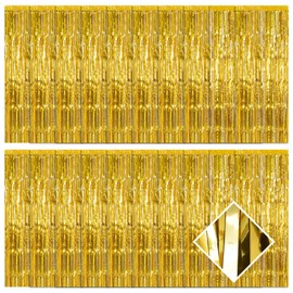 20 Pack Gold Foil Fringe Curtains 3.2ft x 9.8ft Gold Foil Curtain Backdrop Metallic Tinsel Curtains Streamer Photo Booth Backdrop for Birthday Party Engagement Bachelorette Party Decorations