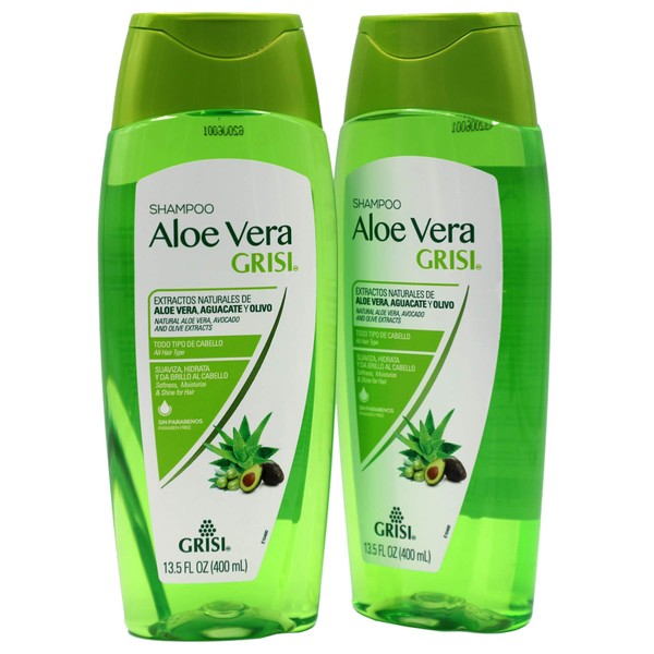 Grisi Aloe Vera Shampoo, Moisturizing Shampoo with Aloe Vera Extract, Paraben-Free, Hair Product for Soft and Shiny Hair, 2-Pack of 13.5 FL Oz, Bottles.