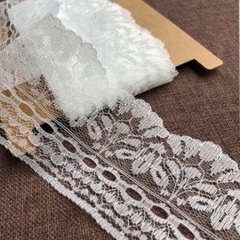 LUMKET 3 Inches Wide White Lace Ribbon, Lace Trim Ribbon for Sewing, Decorating, Floral Designing and Crafts (3581 white)