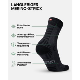 DANISH ENDURANCE Lightweight Merino Wool Hiking Socks, Summer Wool Socks, Merino Socks, Padded, Breathable & Anti-Blister, Unisex, for Men & Women, 3 & 5 Pairs, Black 5 Pairs, 48-51