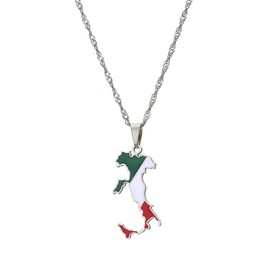 LUTAKU Italy Map and Flag Necklace for Women Men, Eritrean Necklace Pendant Charm, Stainless Steel Italian Map Jewelry Accessories (silver)