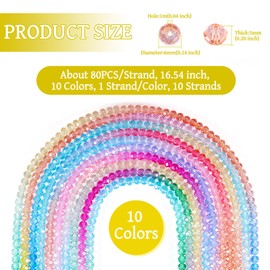 Craftdady 800Pcs 6mm Transparent Faceted Glass Beads 10 Colors Briolette Rondelle Crystal Beads Spacer Bulk Round Loose Beads Strands for DIY Crafts Earring Bracelet Necklace Jewelry Making