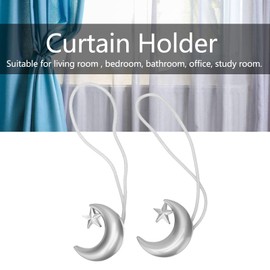 Magnetic Curtain Tiebacks, 2 Pcs Moon Star Shape Curtain Holdbacks Cute Metal Decorative Curtain Buckle Holder for Home Cafe Balcony(Silver)