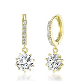 Philip Jones Gold Plated Solitaire Drop Hoop Earrings Created with Zircondia® Crystals