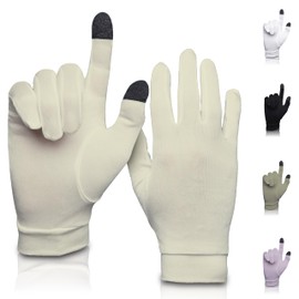 Pure Silk Glove Liners | Soft & Comfortable | Inner Thermal Touchscreen Gloves | Natural Wear | Unisex | Wash Bag Included (Cream, Medium)