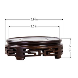 Black Wood Handmade Carved Round Base Vase Flower Pot Display Stand Solid Wood Art Decorative Ornaments
