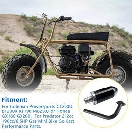 Exhaust Muffler Kit For Coleman Powersports CT200U BT200X KT196 MB200,For Honda GX160 GX200，For Predator 212cc 196cc/6.5HP Gas Mini Bike Go Kart Performance Parts Black
