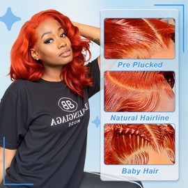 Afribye Ginger Wig Human Hair 200% Density 13x6 350 Ginger Body Wave Lace Front Wigs Human Hair Pre Plucked Short Wigs for Black Women Glueless Frontal Wig Human Hair Loose Wavy 16 inch