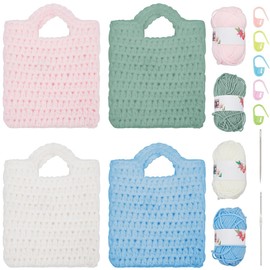 FREEBLOSS 8 Set Crochet Kit for Beginners Crochet Bag Kit Crochet Bag Starter Kit with Video Tutorials Crochet Mini Bag Earphone Bag Making Kit Knitting Kit Including All Tools