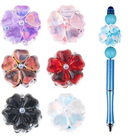DICOSMETIC 7Pcs 7 Colors Rhinestone Focal Beads for Pens Large Flower Pen Beads Glass Glass Spacer Beads for Pens Large Rhinestone Beads for Jewelry Keychain Making, Hole: 2mm