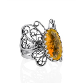 Filigranist Sterling Silver Filigree Art Butterfly Women Cocktail Ring with Gemstones (Citrine, 9.5)
