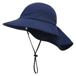 Mookyun Baby Sun Hat Wide Brim Summer Toddler Bucket Hats Beach Cap Neck Flap for Boys Girls (6-12months, Navy)