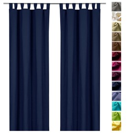 Heimtexland® Decorative Curtain Cotton Plain Opaque Tab-Top Curtain Dark Blue H x W 230 x 125 Type 625