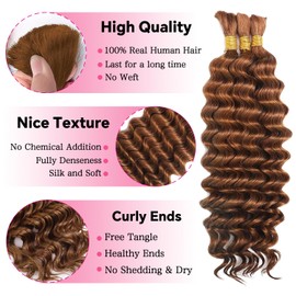 AKONSOUL Brown Braiding Hair 20 Inch 110g 3 Bundles Color 30 Deep Wave Human Braiding Hair Wave Bulk Human Hair for Braiding 100% Brazilian Auburn Human Bariding Hair