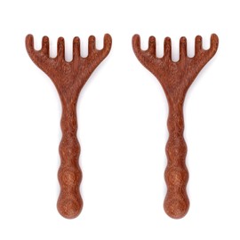 2pcs Wooden Scalp Massagers, 5.7x2.7in Portable Deer Antler Head Scalp Massager Hair Growth Wood Long Handle Wide Six-Tooth Comb Therapeutic Tools for Deep Relaxation (Brown)