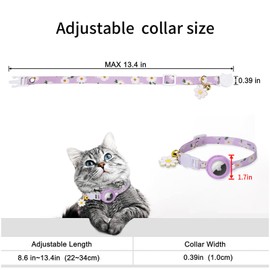 AirTag Cat Collar, Kitten Airtag Collar with Air Tag Holder and Bell, Breakaway Cat Airtag Holder, Adjustable Cat GPS Tracker Collar, Daisy Flower, Kitten Collar Girl Puppies, Green
