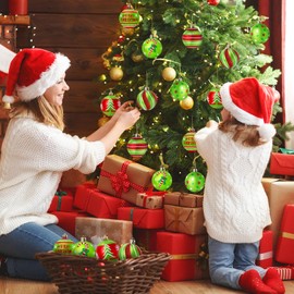 Tsorode 12 Pcs Christmas Tree Ornaments,2.4 Inch Christmas Ball Ornaments for Tree,Red Green Glittering Hanging Bulbs Pendants for Xmas Decorations