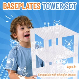Classic Baseplates 6" x 6" Brik Tower by Strictly Briks | 100% Compatible with All Major Brands | Building Bricks for Towers and More | 4 Clear Stackable Base Plates & 30 Stackers