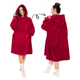 Gräfenstayn® Fluffy Sherpa Hoodie Blanket with Sleeves and Hood - Oeko-Tex Standard 100 - Wearable Cuddly Blanket for Dressing, Cuddly Jumper - Gifts for Women, Men (S - M, Bordeaux)