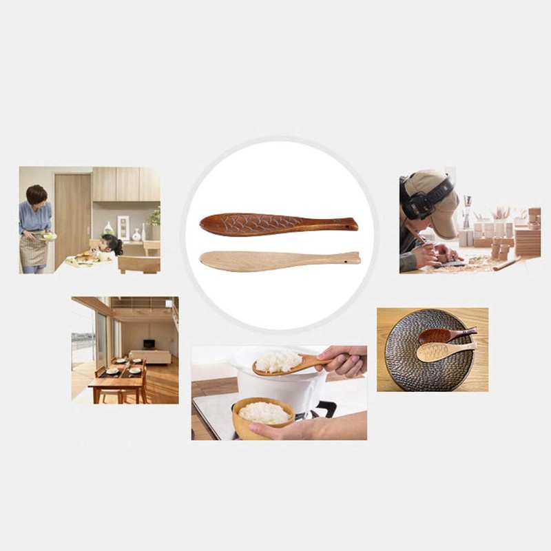 VOANZO 2 pieces fish-shaped wooden rice spoon, fish-shaped wooden rice
