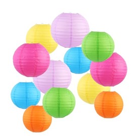 ZYOOO Pack of 12 Pastel Colourful Paper Lanterns, Round Lampshade (25 cm, 20 cm, 15 cm), Lanterns, Wedding, Decoration, Garden Party, Bride to Be Decoration