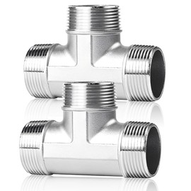 2 pieces 304 stainless steel T-piece 1/2 inch, G1/2 inch male thread/male thread 90°, 1/2 inch BSP male thread T shaped 3 way, DN15 T-piece water connection, stainless steel T pipe fittings for water
