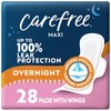 Carefree Maxi Pads for Women, Overnight Pads with Wings, 28ct