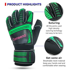 Comeend goalie gloves 1 pair soccer goalkeeper gloves with fingersave for youth and adults (8,Green)
